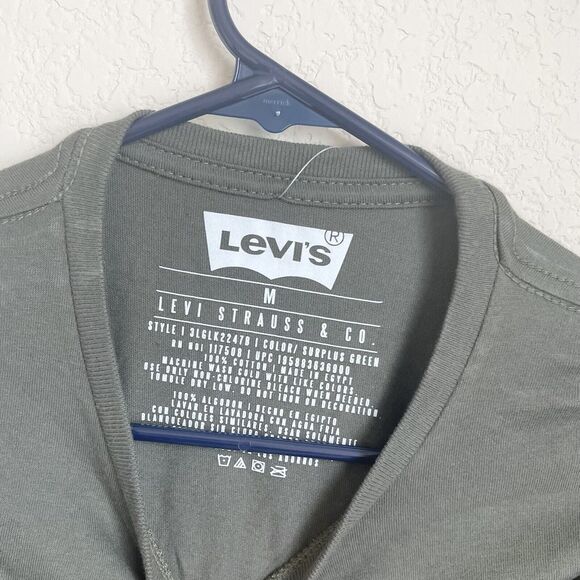 Levis Shirt Mens Medium Olive Green Henley Knit Long Sleeve Lightweight Casual - Picture 5 of 9